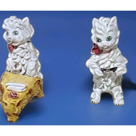 4 White Vintage Italian Spaghetti Cat Porcelain Musicians Violin Piano Saxophone - Picture 3 of 6